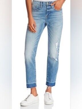 Frame Denim Le Boy Wide Release Hem Jeans Klinedale Mid Rise Distressed Women 27